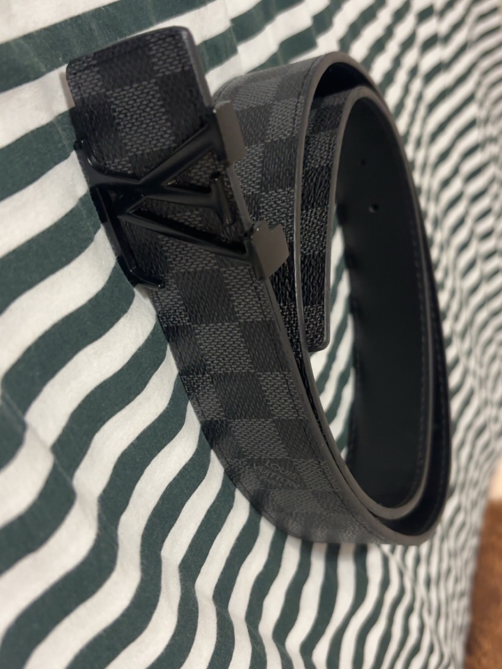 Black checkered LV belt
